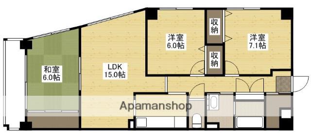 ホウライツルビル(3LDK/5階)の間取り写真