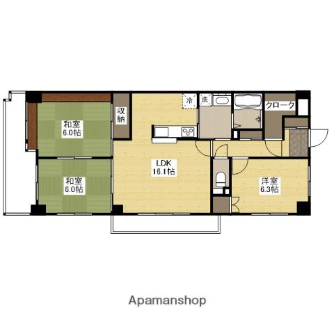 ホウライツルビル(3LDK/4階)の間取り写真