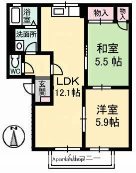 エントピア西原 A棟(2LDK/2階)の間取り写真