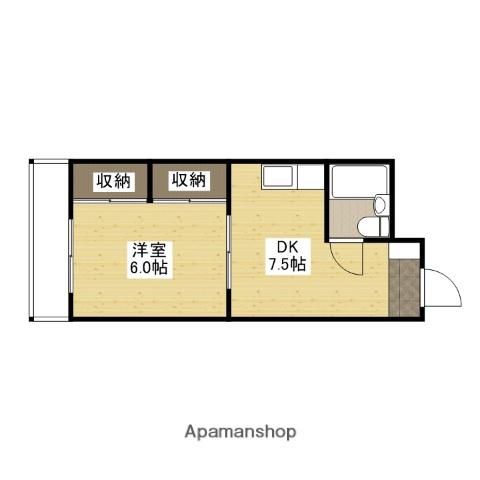 免出ビル(1DK/2階)の間取り写真