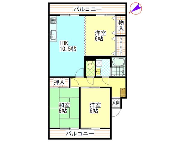 ハイコーポヤスダⅤ(3LDK/2階)の間取り写真