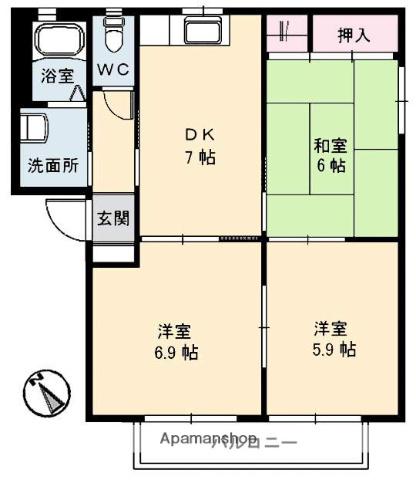 メゾンブリエⅡ(3DK/2階)の間取り写真