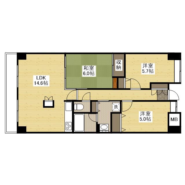 シーブリーズ東原壱番館(3LDK/2階)の間取り写真