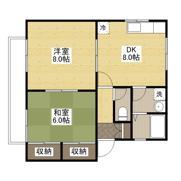 ハイツオオタB棟(2DK/1階)の間取り写真