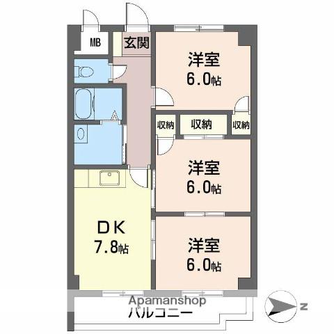 ロイヤルオークス(3DK/4階)の間取り写真