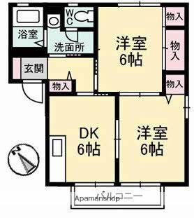 フレグランス口田(2DK/1階)の間取り写真