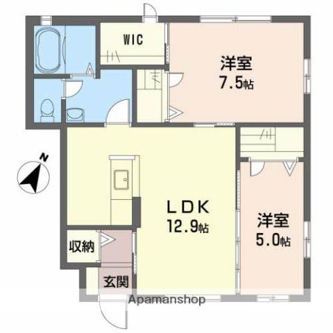 グレースヒルズB棟(2LDK/1階)の間取り写真