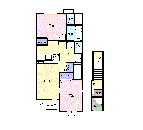パラッツォリーノローザB(2LDK/2階)の間取り写真