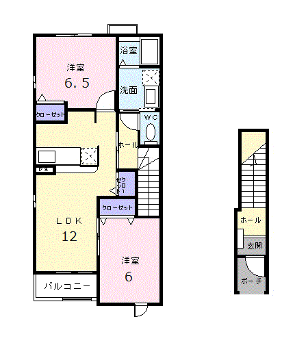 パラッツォリーノヴィオラB(2LDK/2階)の間取り写真