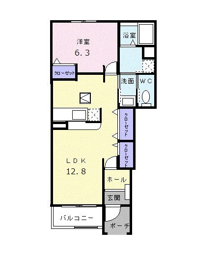 パラッツォリーノヴィオラB(1LDK/1階)の間取り写真