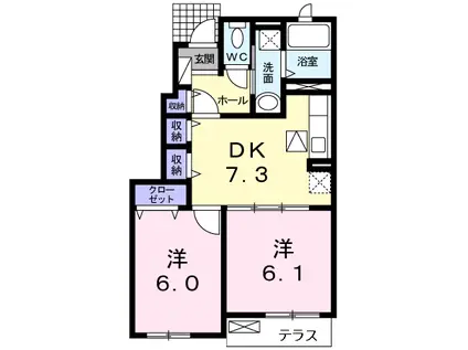 プラシード弐番館(2DK/1階)の間取り写真