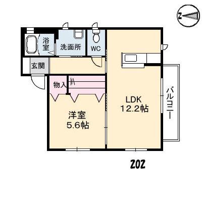 シェソワSATSUNO F棟(1LDK/2階)の間取り写真