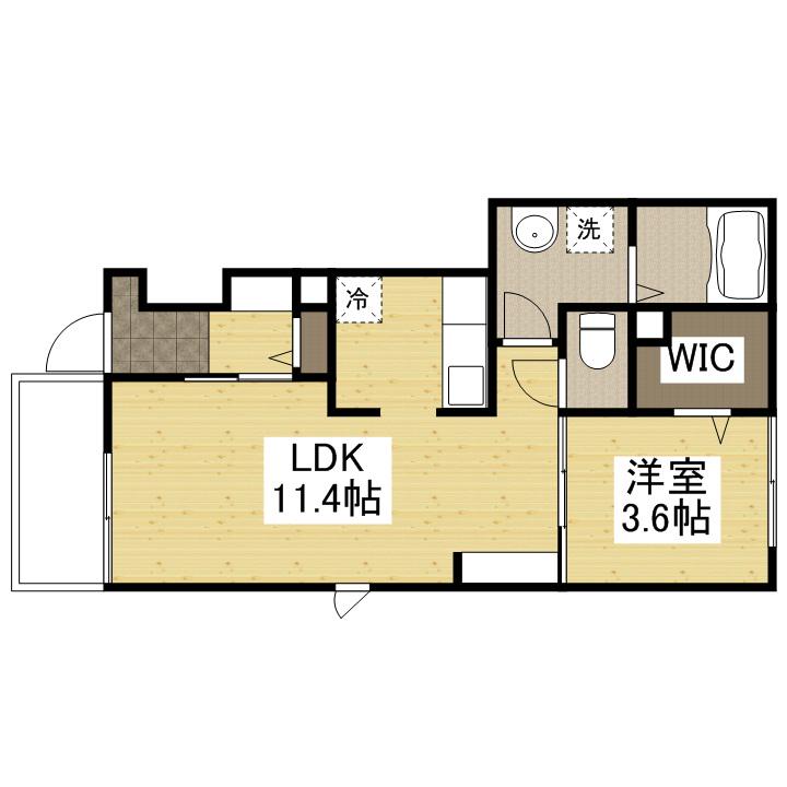 リバーフロント山手Ⅱ(1LDK/1階)の間取り写真