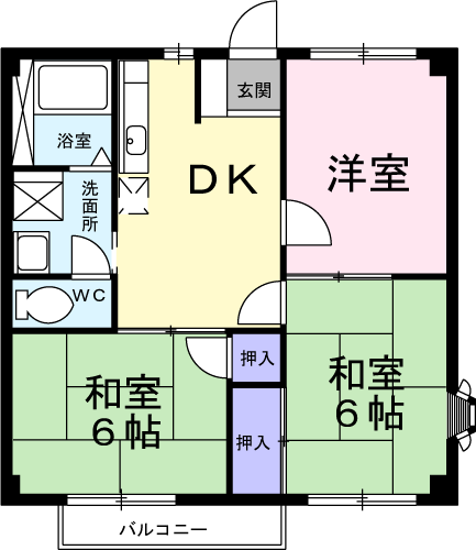 エスポワールB(3DK/2階)の間取り写真