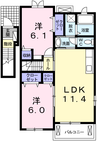 リバーサイド春木弐番館(2LDK/2階)の間取り写真