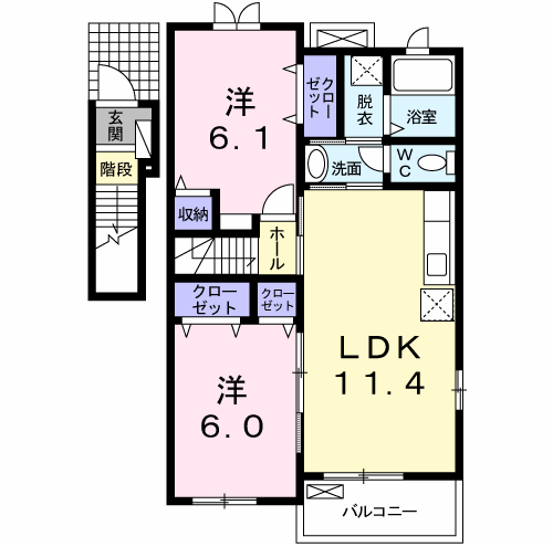 リバーサイド・ベルⅡ(2LDK/2階)の間取り写真