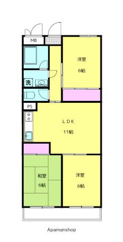 宮島口フラワーマンション(3LDK/3階)の間取り写真