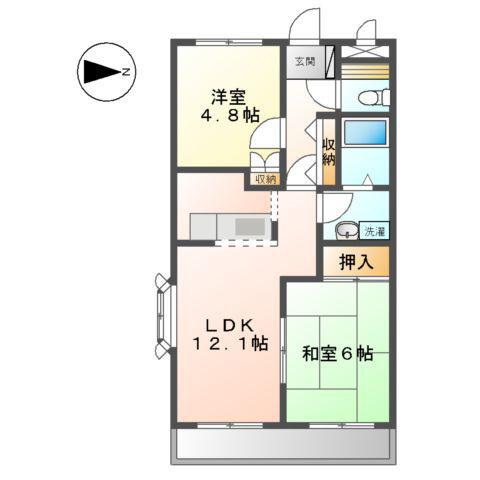 フォレストハイムDⅡ番館(2LDK/2階)の間取り写真