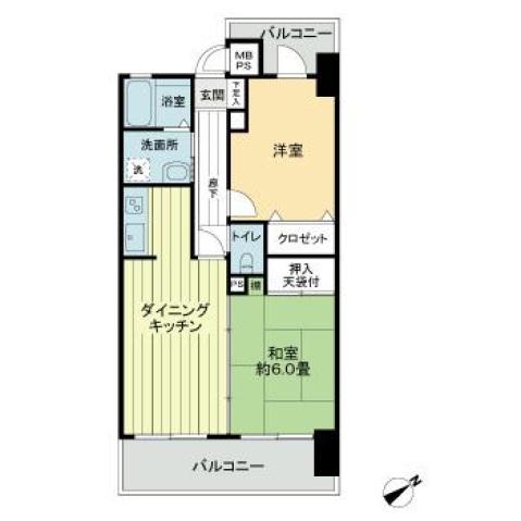 ライオンズマンション平和公園(2DK/4階)の間取り写真