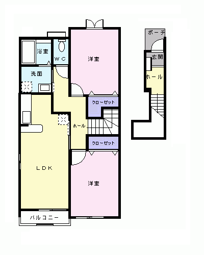 グッディ亀山B(2LDK/2階)の間取り写真