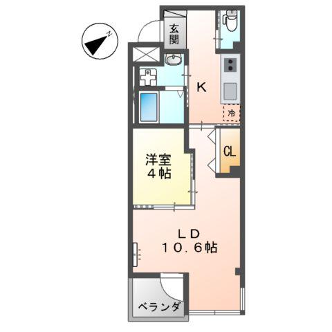 ローズガーデン舟入南(1LDK/3階)の間取り写真