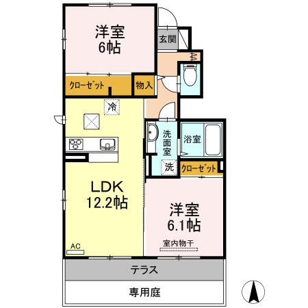 グランディール東原B(2LDK/1階)の間取り写真