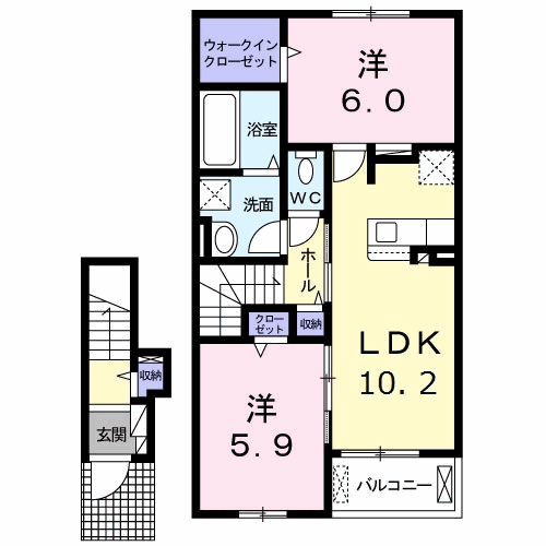 ハートホーム Ⅱ(2LDK/2階)の間取り写真