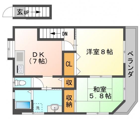 市場アパート(2DK/2階)の間取り写真