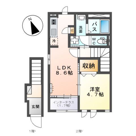 マシコットK(1LDK/2階)の間取り写真