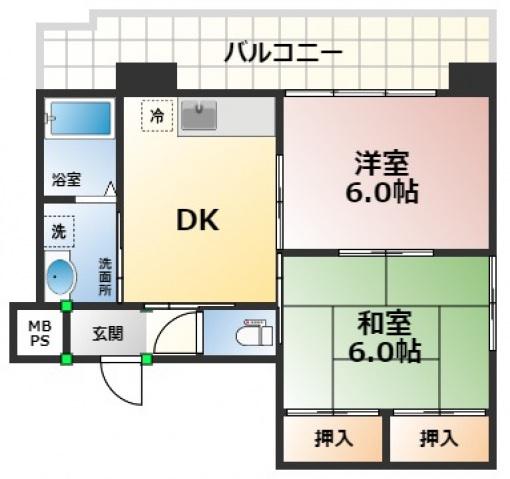 日宝ポニクレール宇品(2DK/6階)の間取り写真