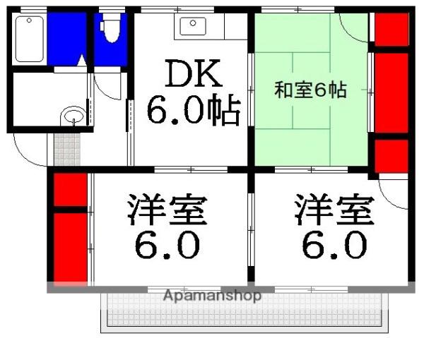 口田南アパート(3DK/2階)の間取り写真