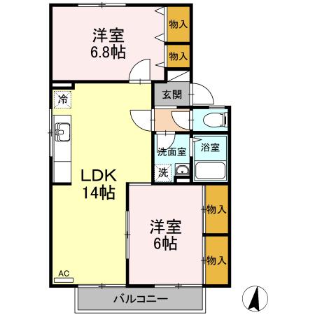 フォレストヴィラC棟(2LDK/2階)の間取り写真