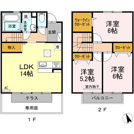 メゾネット皆賀(3LDK/1階)の間取り写真