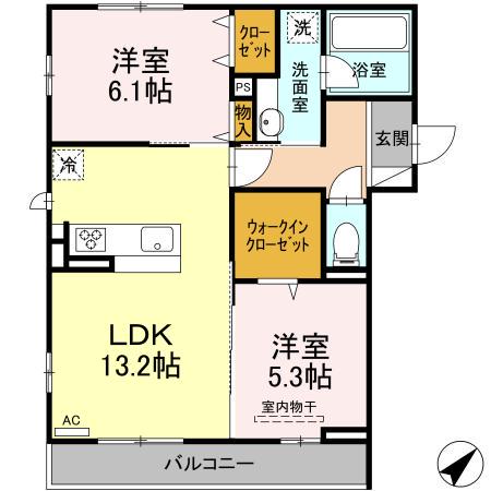 ルミナス庚午(2LDK/2階)の間取り写真