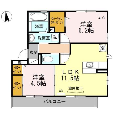 コーポラスヤナセⅢ A棟(2LDK/2階)の間取り写真