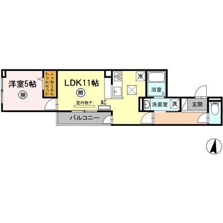 ソレイユ上安(1LDK/1階)の間取り写真