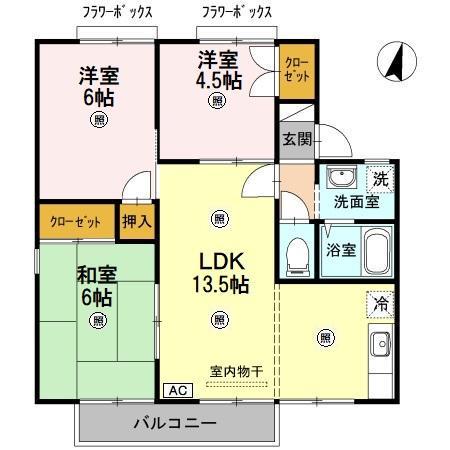 ビューラM B棟(3LDK/1階)の間取り写真