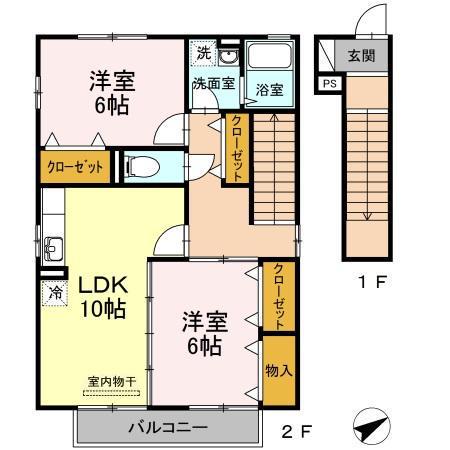 セジュール大地S棟(2LDK/2階)の間取り写真
