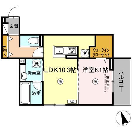 ONE WIDE 祇園(1LDK/3階)の間取り写真