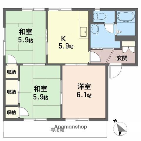 ラルジュ瀬戸C棟(3K/1階)の間取り写真