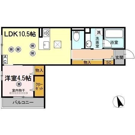 CLARUS古市橋(1LDK/1階)の間取り写真