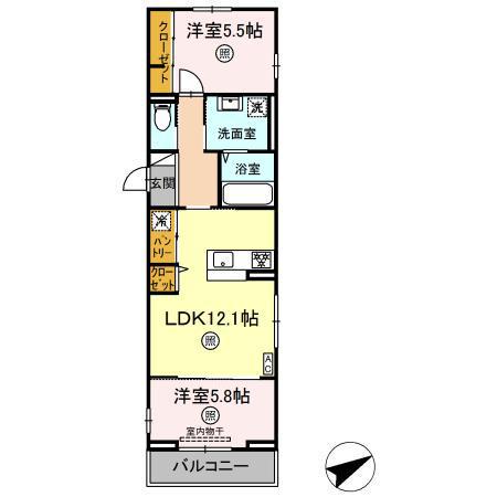 ボヌール祇園(2LDK/3階)の間取り写真