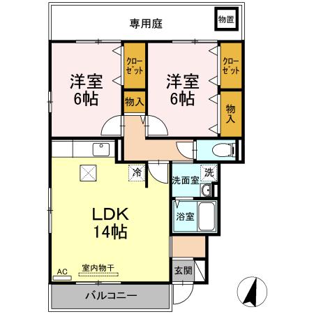 パティオD B(2LDK/1階)の間取り写真