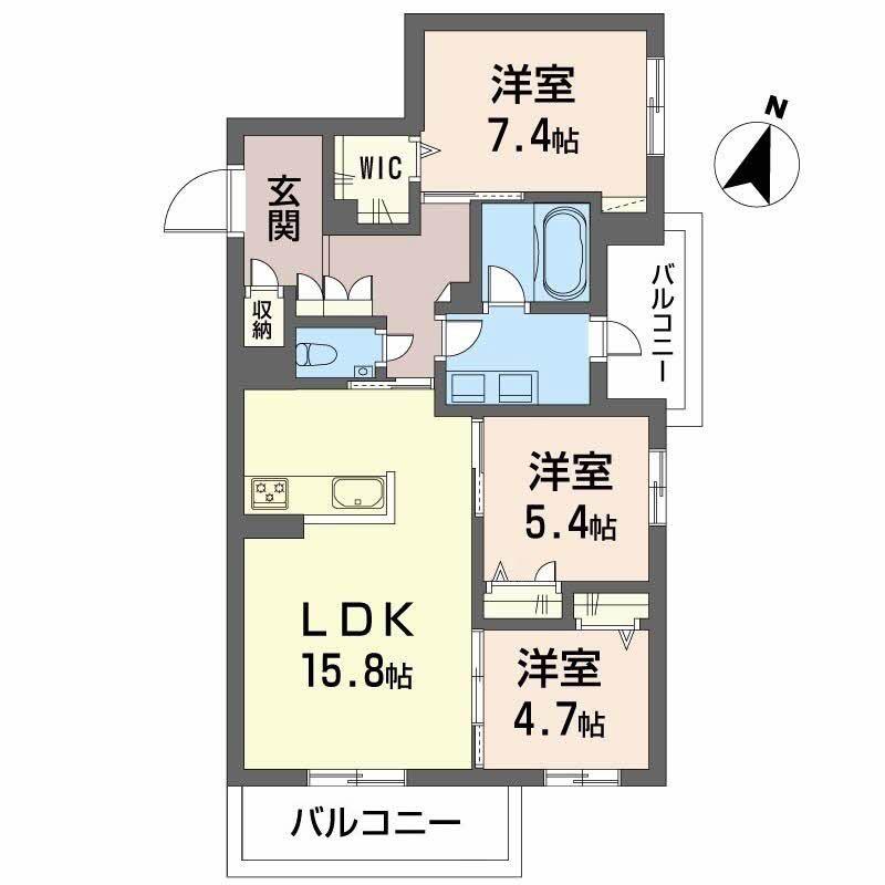 BALLOONFLOWER サウス(3LDK/3階)の間取り写真