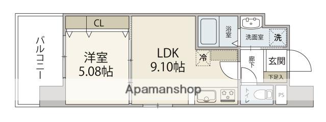 ISTYLE三篠町(1LDK/13階)の間取り写真