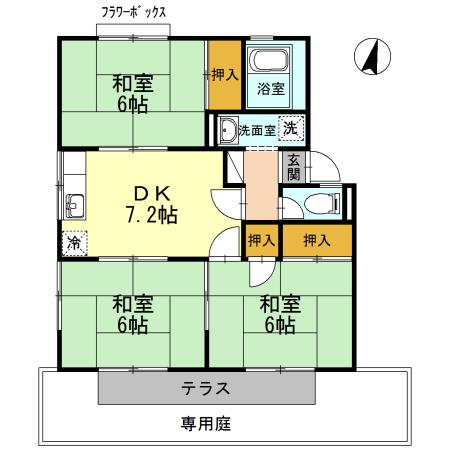 ハイライフ奥田 C棟(3DK/1階)の間取り写真