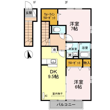 花音A棟(2DK/2階)の間取り写真