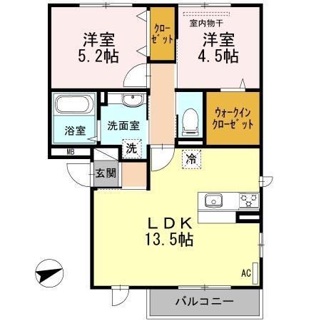 セレーノ舟入(2LDK/3階)の間取り写真