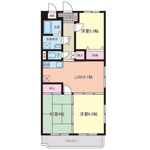 堂ヶ迫ますい(3LDK/1階)の間取り写真