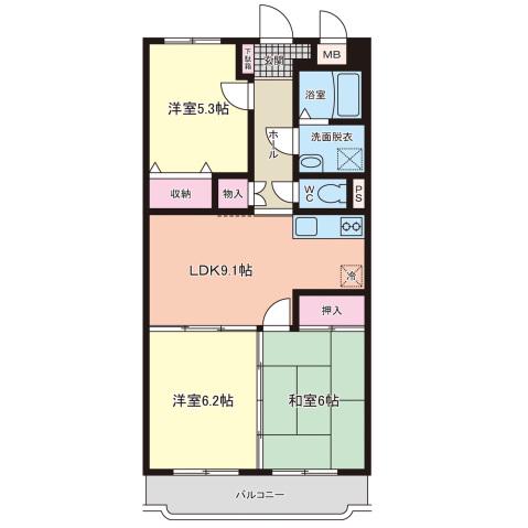 堂ヶ迫ますい(3LDK/1階)の間取り写真